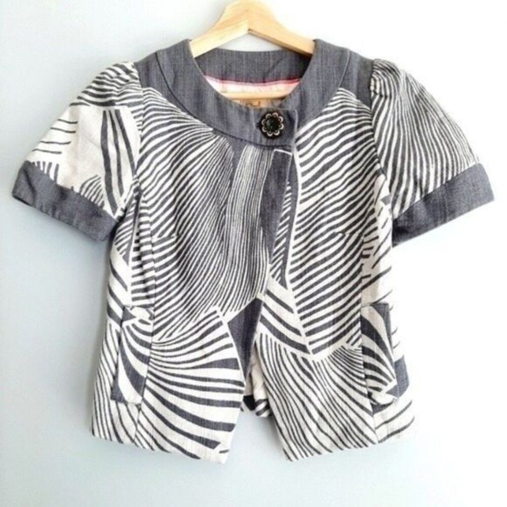 TAIKONHU Anthropologie Flights Of Fancy Short Sleeve Crop Jacket Sz 4